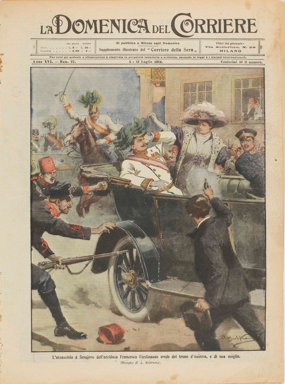 O Assassinato do Arquiduque Franz Ferdinand da Áustria e sua esposa em Sarajevo, 28 de junho de 1914.   de Achille Beltrame