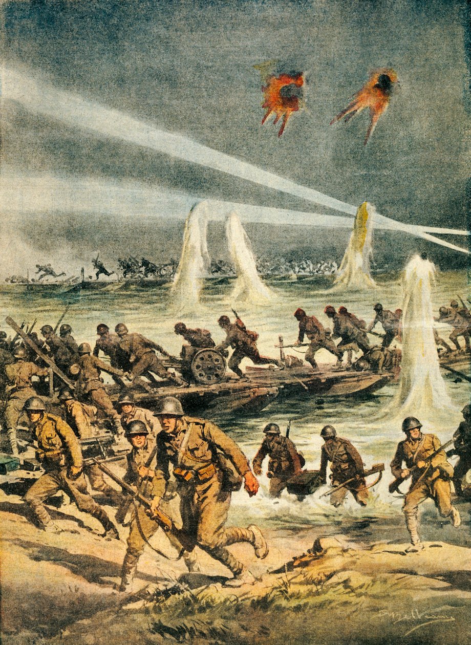 O avanço japonês na China durante a Guerra Sino-Japonesa (1937-1945), Achille Beltrame (1871-1945), de La Domenica del Corriere, China, século XX de Achille Beltrame
