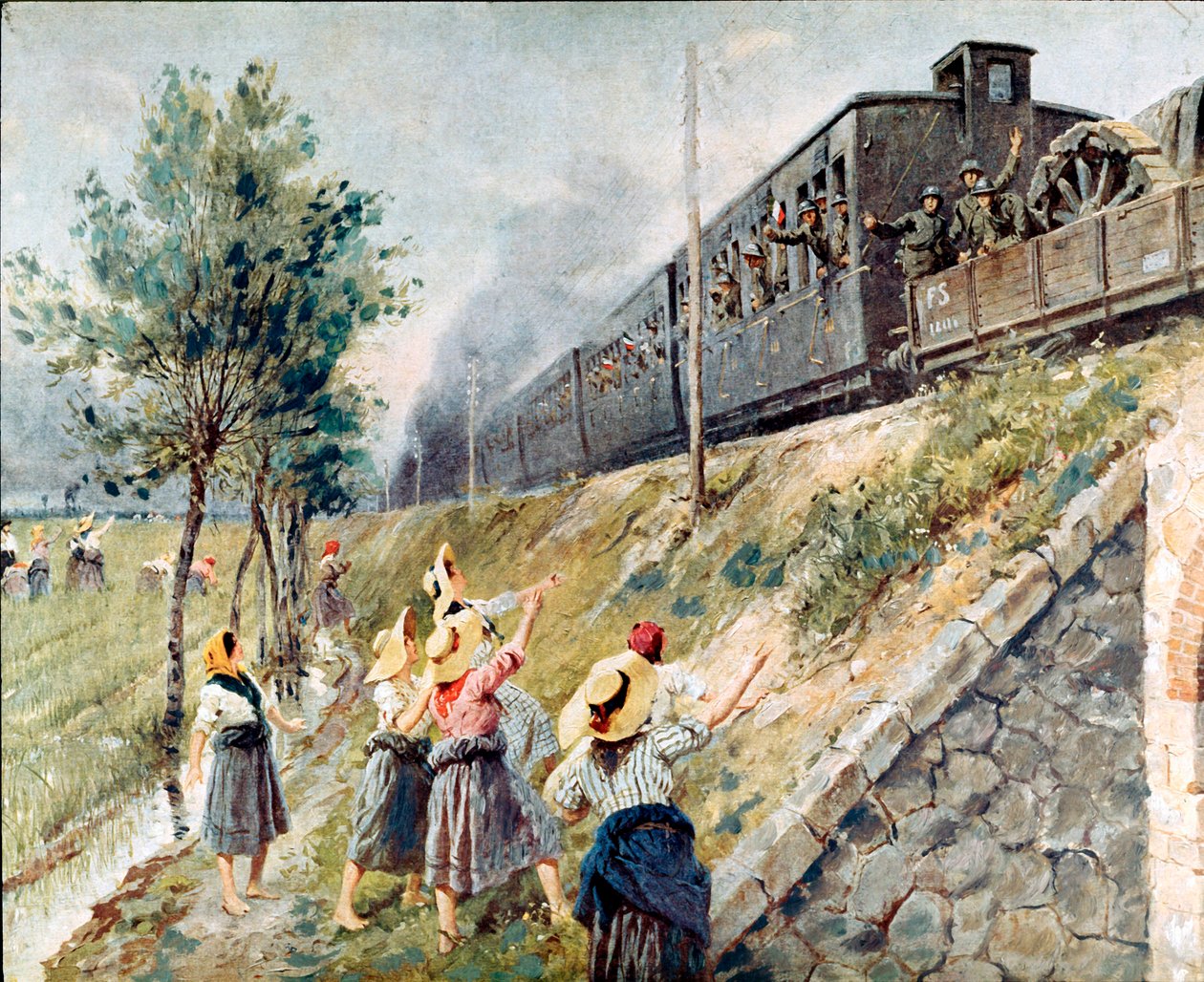 A Passagem do Comboio Militar Italiano Pintura de Achille Beltrame (1871-1945) Milão, Museo di Storia Contemporanea de Achille Beltrame