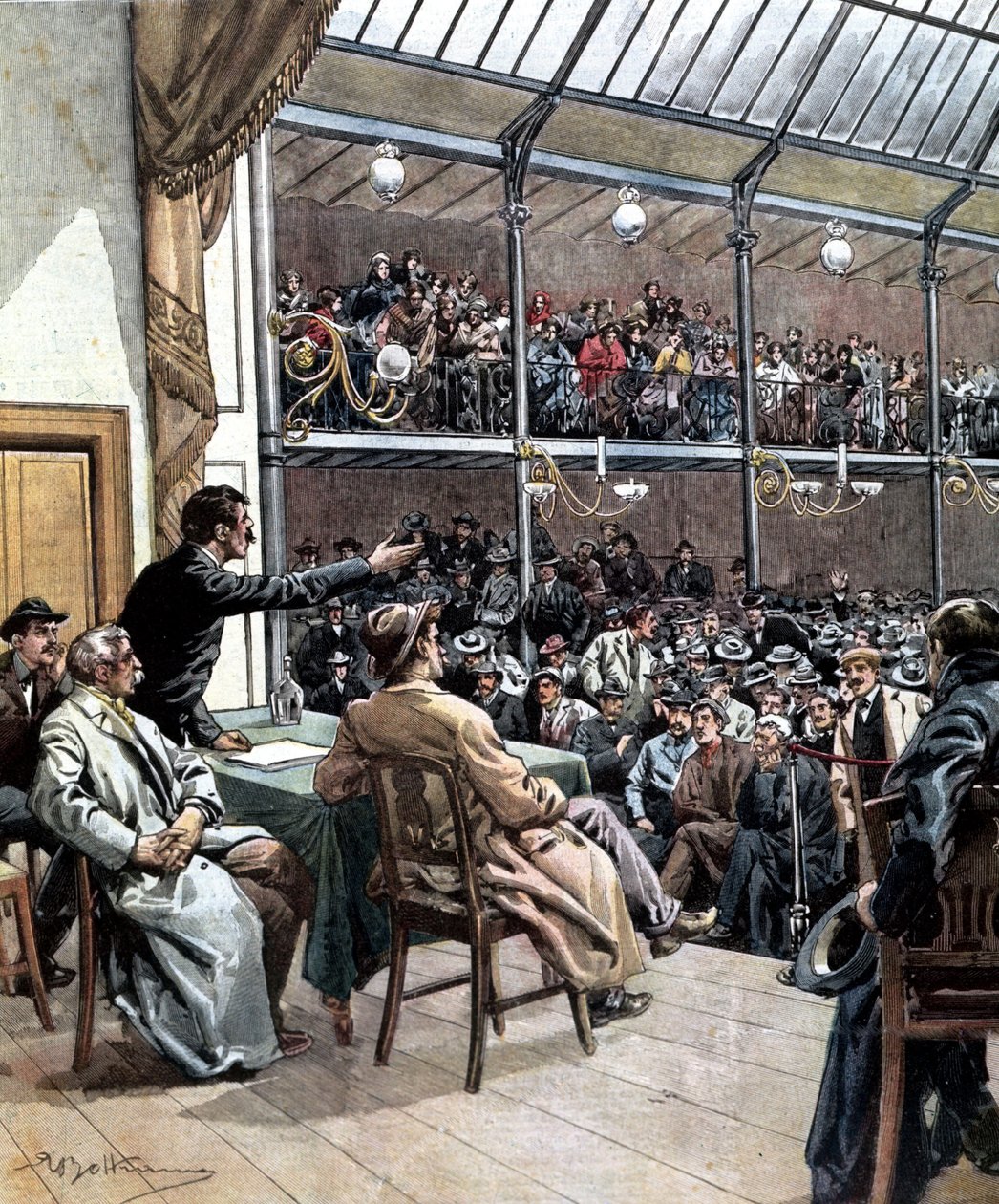 A aparição dos primeiros sindicatos em Milão, em 1901. Ill. de Beltrame. La Domenica del Corriere 