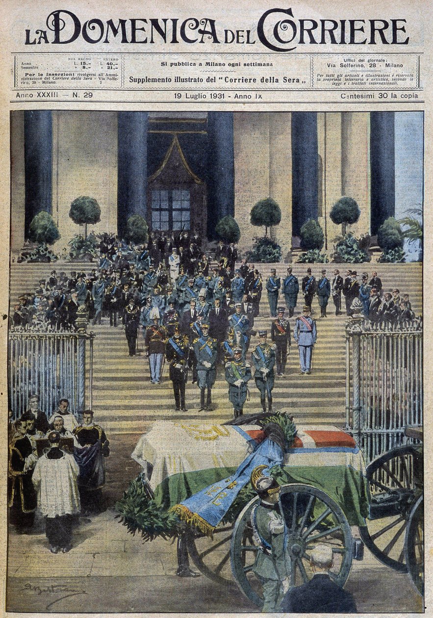 A bênção dos restos mortais do Duque de Aosta em Turim, após o cortejo fúnebre atravessou toda a cidade - dess. de A. Beltrame em "la Domenica del Corriere" de 19/07/1931 de Achille Beltrame