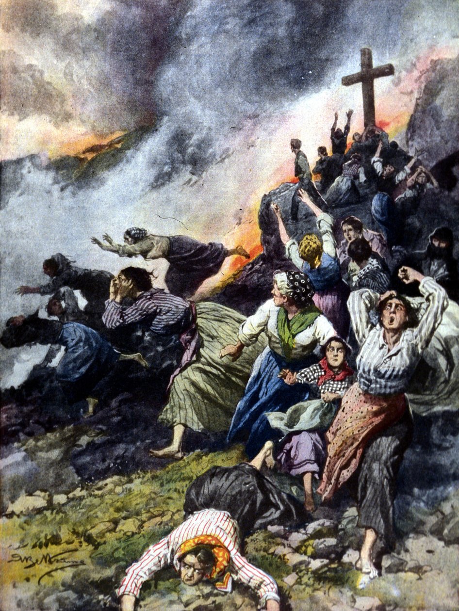 A erupção do Etna na Sicília, em 1902. Ill. por A. Beltrame. "La Domenica del Corriere". de Achille Beltrame