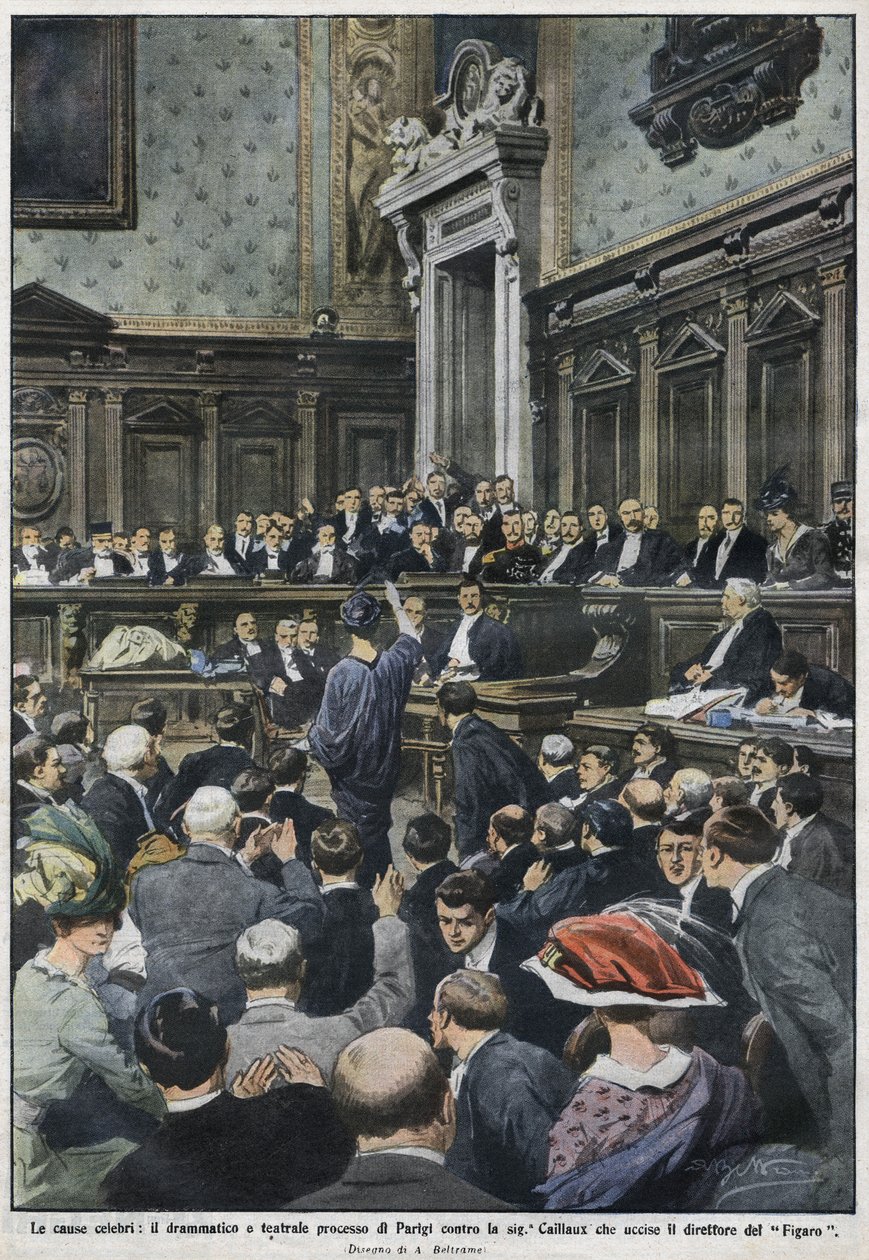Os grandes procés: os grandes procés em Paris de Madame Caillaux que assassinou o diretor do Figaro. "La Domenica del Corriere", de 22 a 29 de Novembro de 1914. de Achille Beltrame