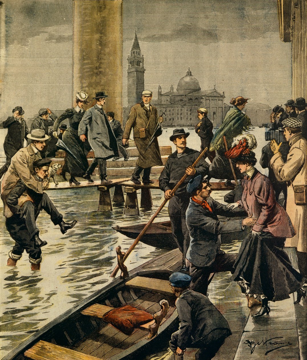 O fenómeno da água alta na Praça de São Marcos em Veneza, de Achille Beltrame (1871-1945), de La Domenica del Corriere de Achille Beltrame