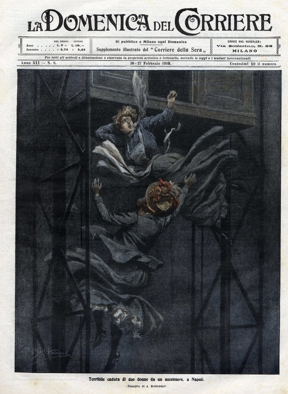 Duas mulheres caíram de um elevador em Nápoles, em 1910. de Achille Beltrame