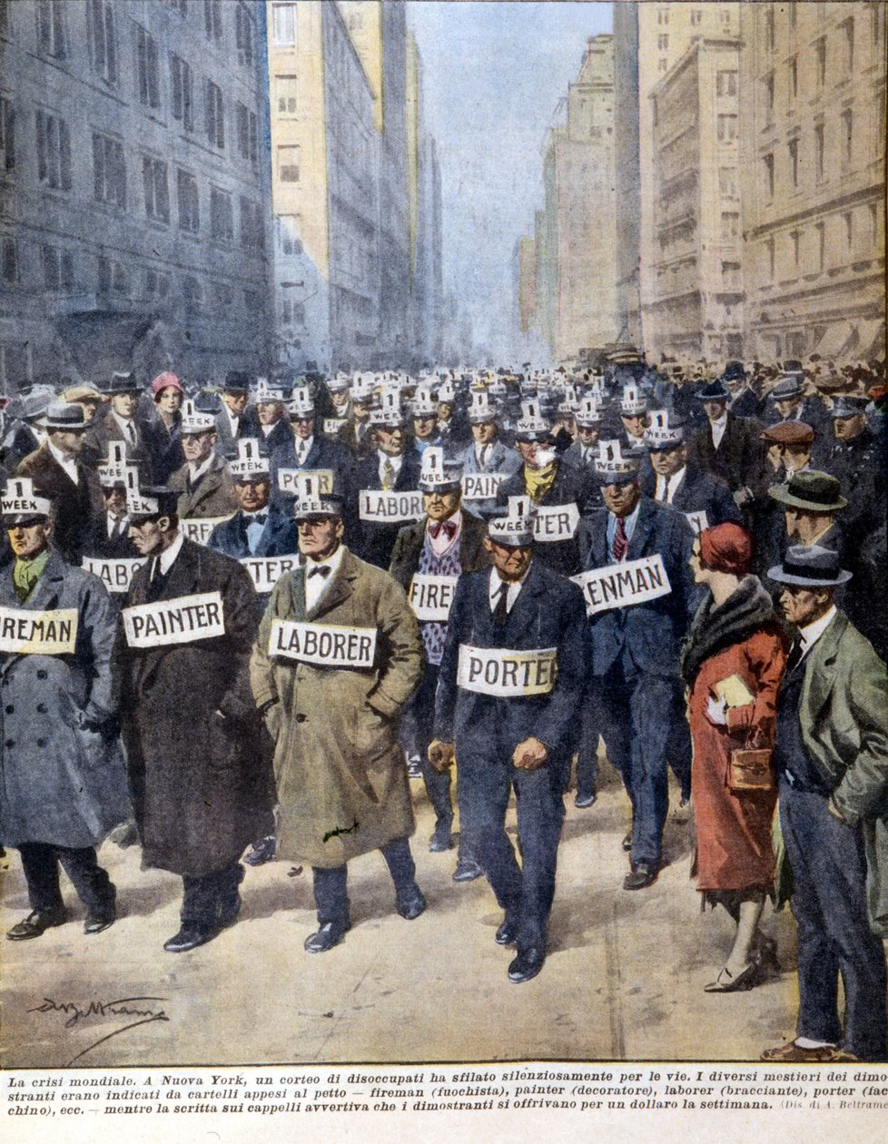 Desempregado em Nova Iorque - em "La Domenica del corriere". de Achille Beltrame