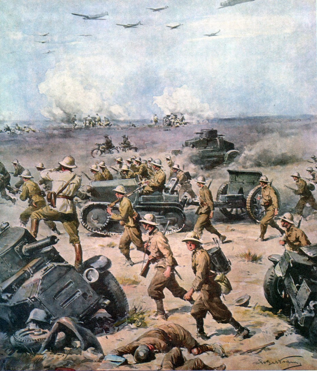 Segunda Guerra Mundial-1940 Campanha Norte Africana - A invasão italiana do Aegypt, La Domenica del Corriere 22 de Setembro de 1940 de Achille Beltrame