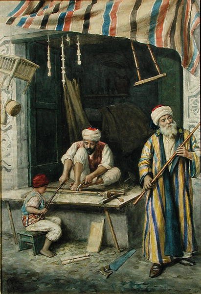 Carpinteiros Árabes, c.1875 (aguarela sobre papel) de Achille Buzzi