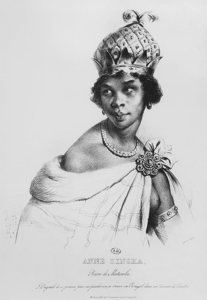 Ann Zingha, Rainha de Matamba, impresso por Fancois le Villain, c.1830 de Achille Devéria