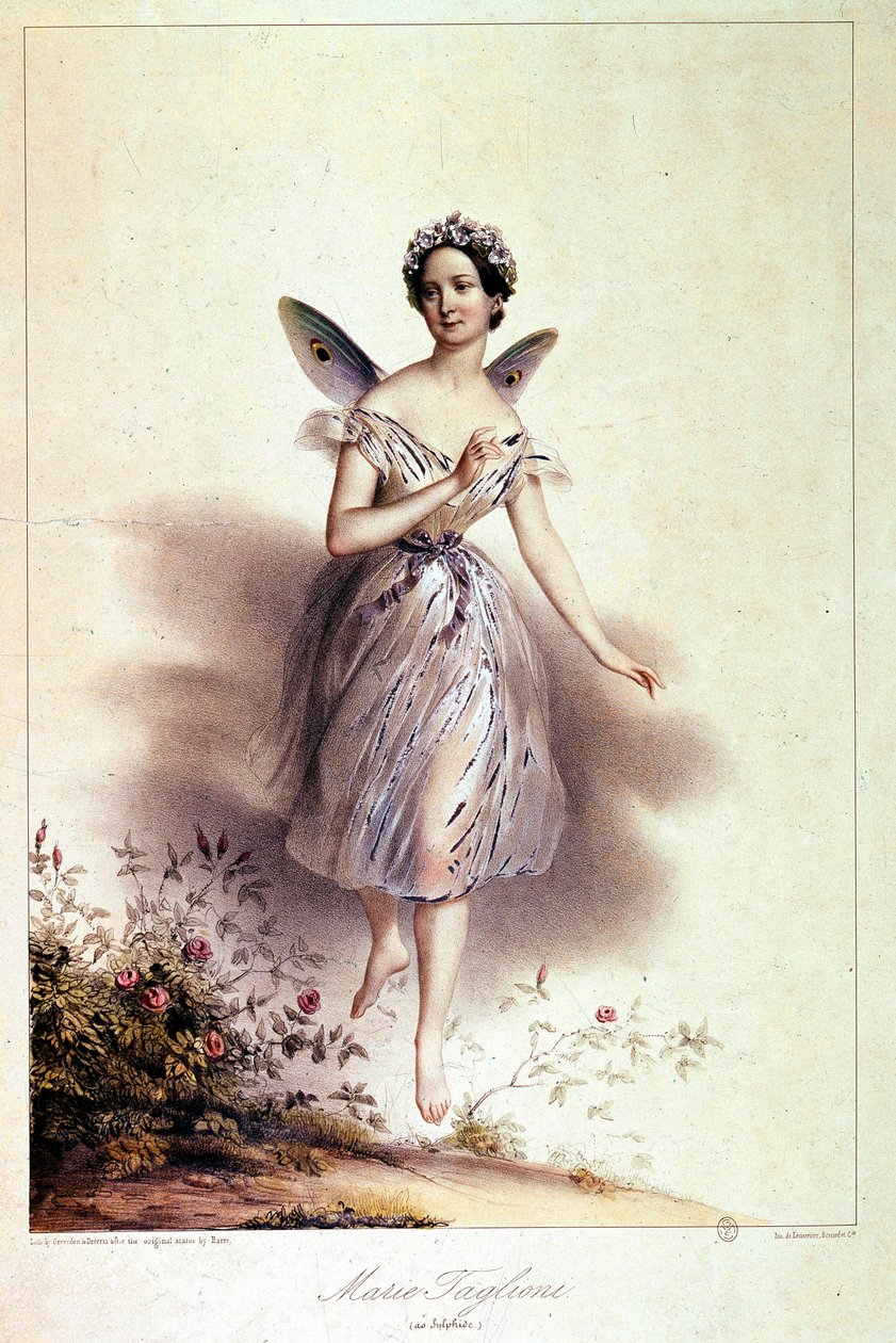 Marie Taglioni (1804 - 1884), bailarina, representada em silphide - Ilustração de Achille Deveria (1800 - 1857) de Achille Devéria