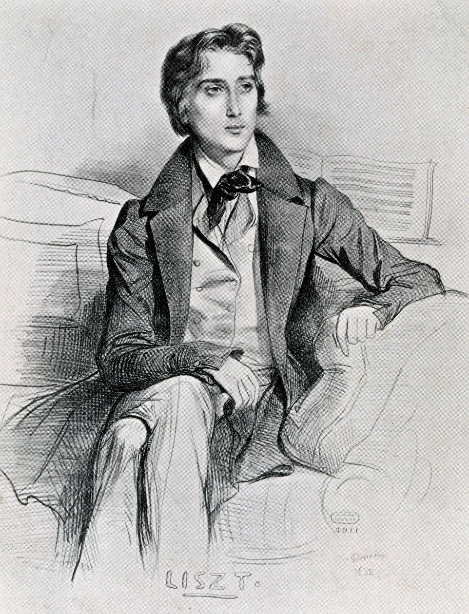 Retrato do compositor e pianista húngaro Franz Liszt (Doborjan de Achille Devéria