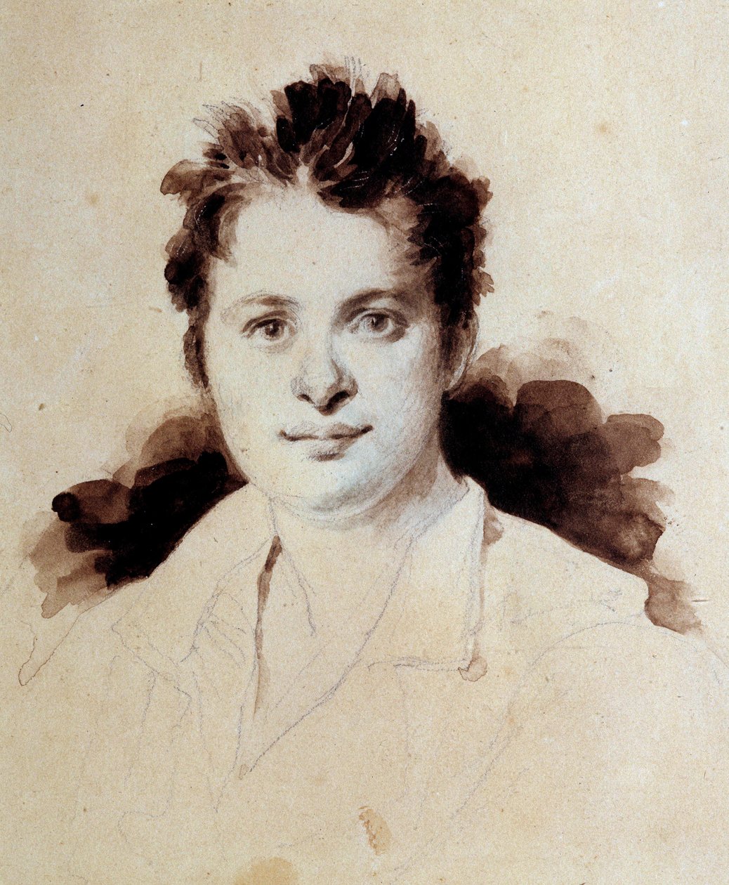 Retrato do escritor francês Honore de Balzac (1799-1850) jovem Desenho de Aquiles Deveria (1800-1857) século XIX. Chantilly, Museu Conde. Coll. Lovenjoul. Autorização para se candidatar ao Institut de France de Achille Devéria
