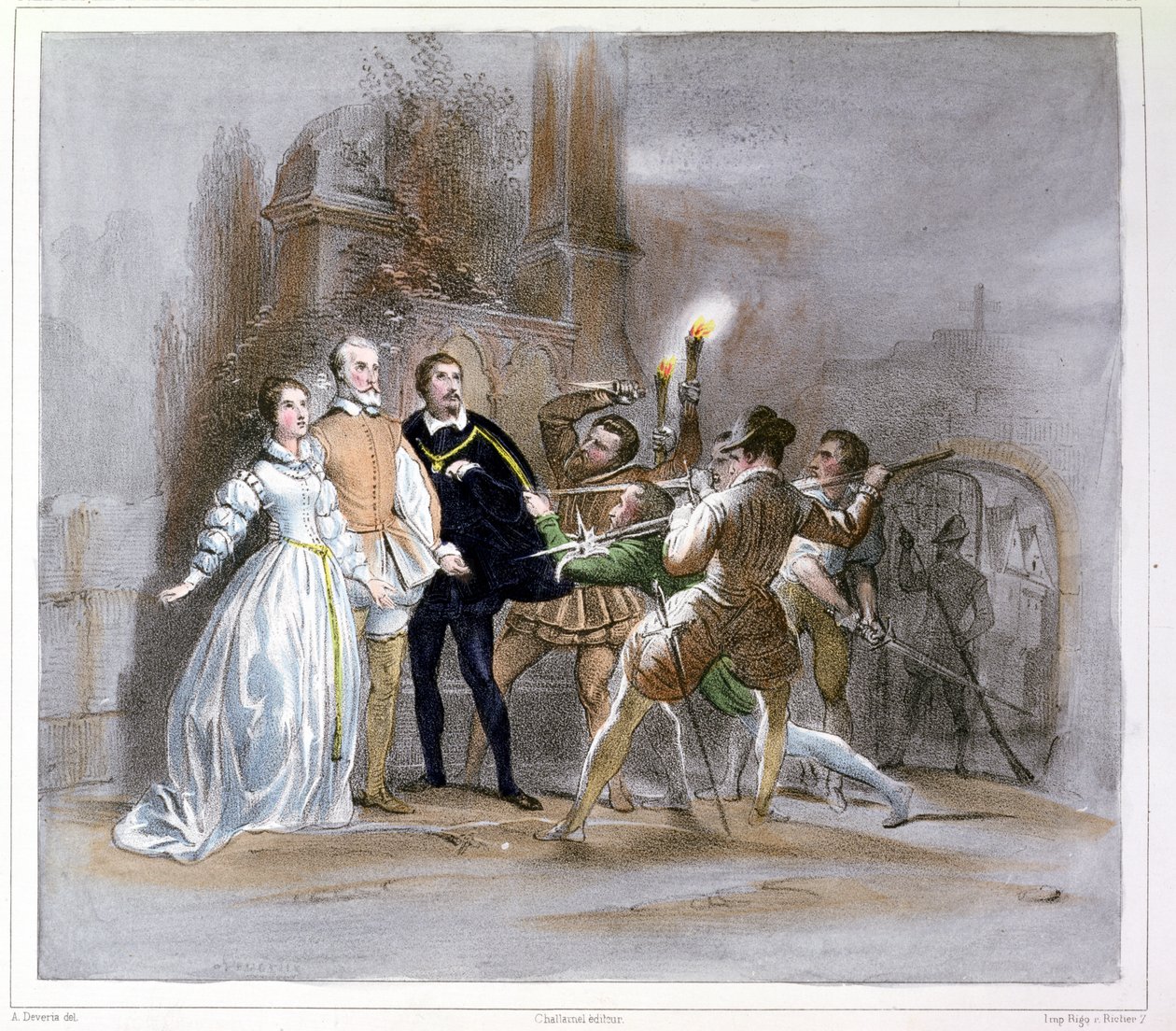 Cena de &39;Os huguenotes&39; (1836) por Giacomo Meyerbeer (1791-1864) de Achille Devéria