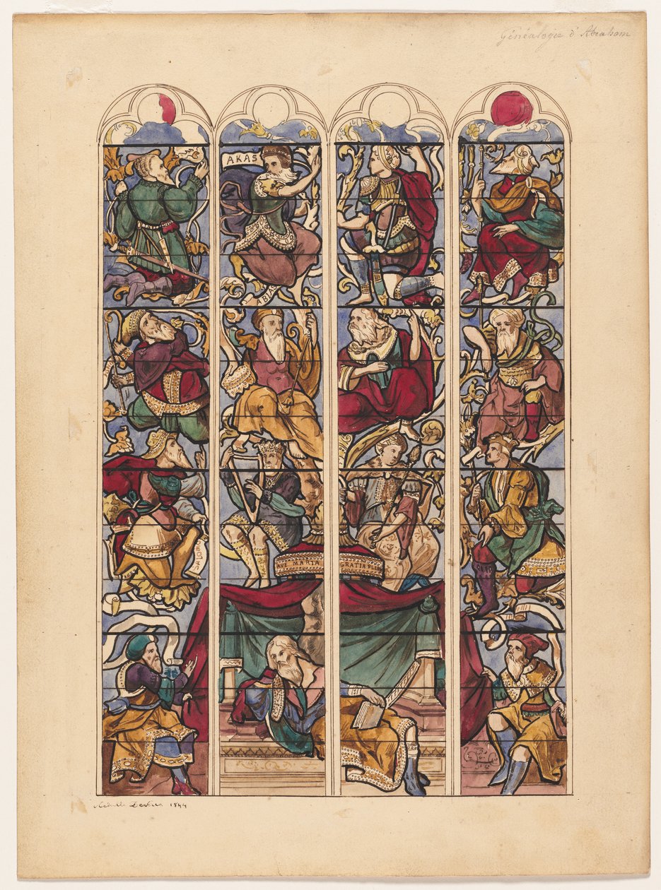 Estudo para quatro janelas de vitral Généalogie dAbraham, 1844. de Achille Devéria