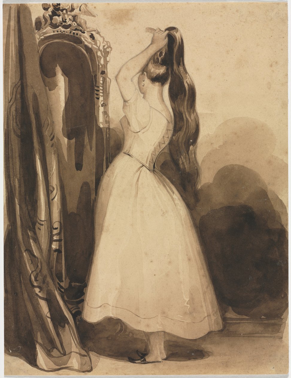 Mulher jovem a pentear-se de Achille Devéria