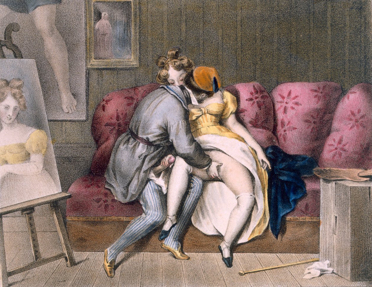 Artista e Sentado: preliminares manuais, c.1830-40 (cor litho) de Achille Devéria