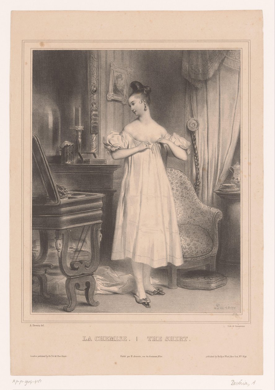 Jovem em seu deslizamento La chemise / A camisa (título no objeto) Roupas Femininas (título da série) de Achille Devéria