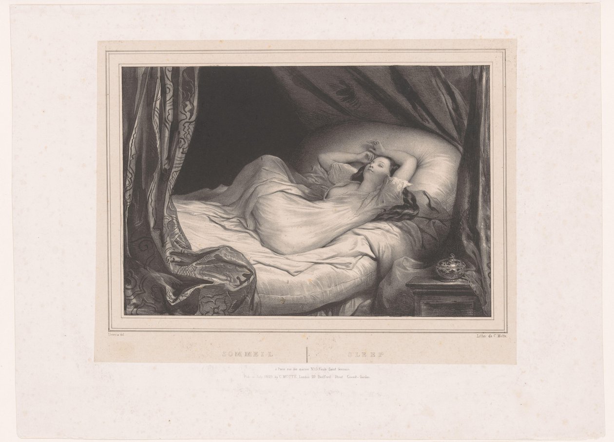 Menina dormindo na cama Sommeil / Sleep (título no objeto) de Achille Devéria