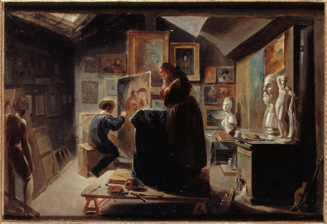 Pose de modelo, cerca de 1838 (óleo sobre papel sobre tela) de Achille Devéria