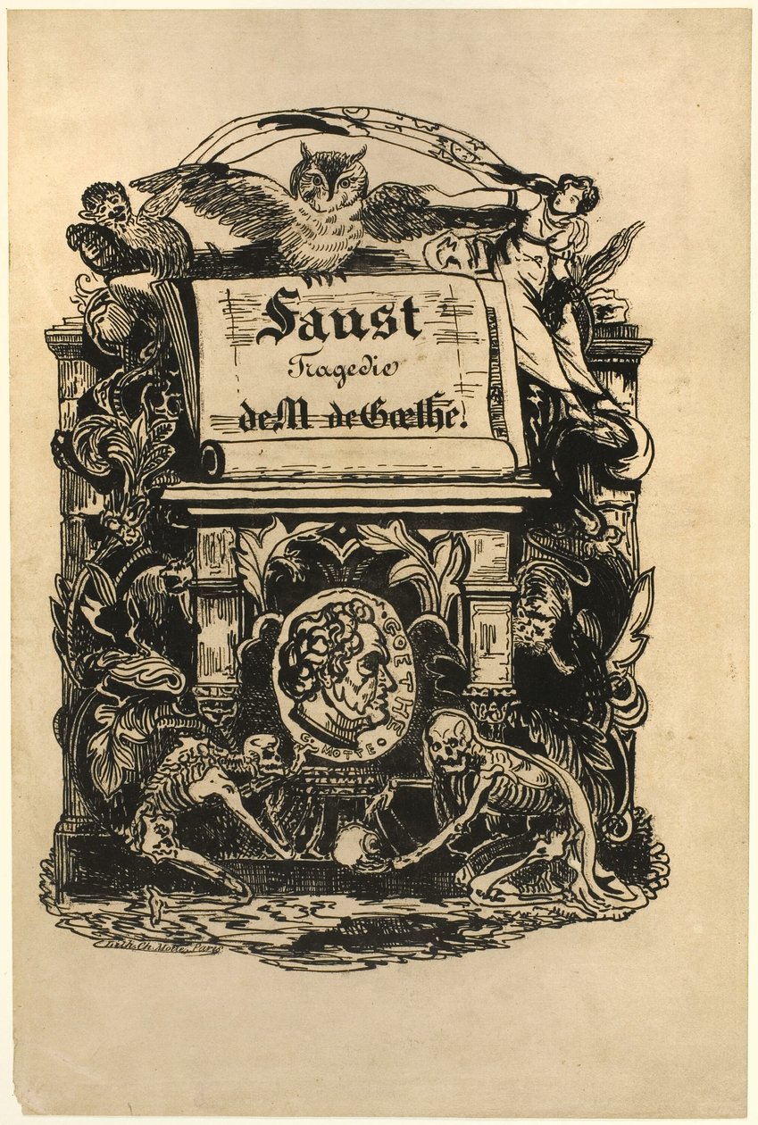 Medalhão Retrato de Goethe, página de rosto de Fausto de Achille Devéria