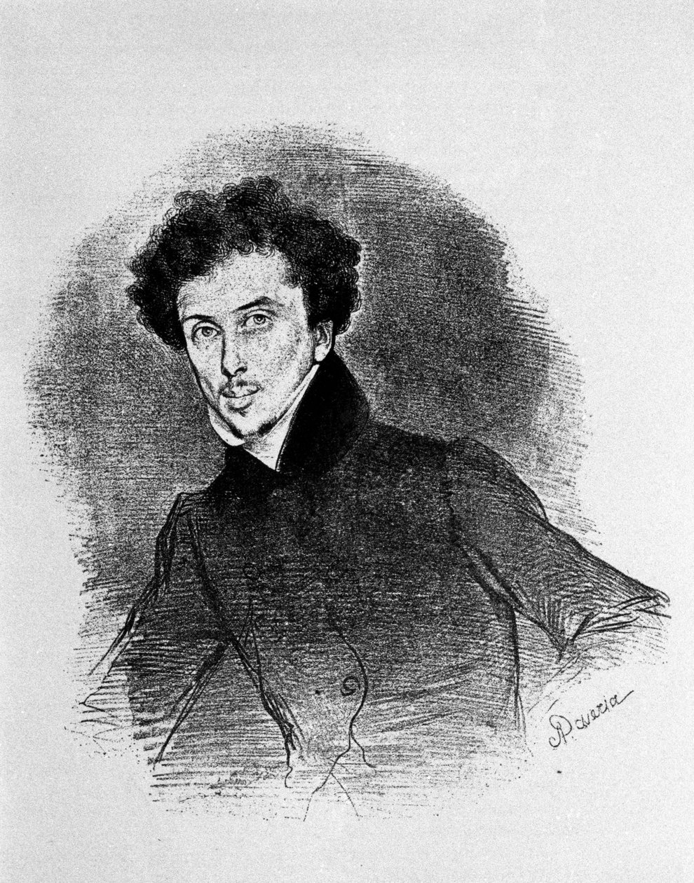 Retrato do escritor francês Alexandre Dumas pai (1802 - 1870) por volta de 1832. Litografia de Deveria. de Achille Devéria