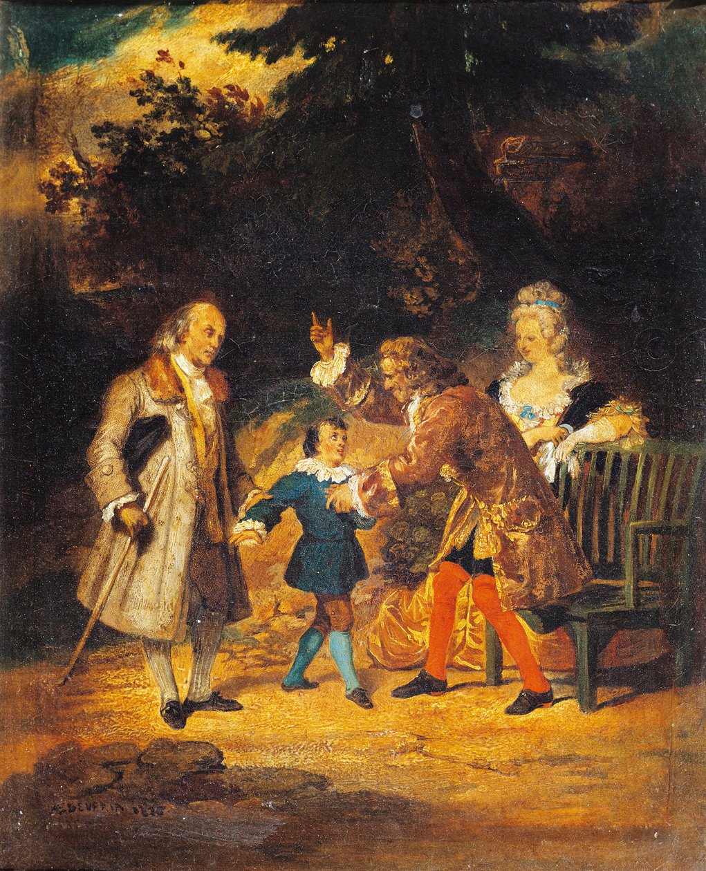 Voltaire (1694-1778) recebendo Franklin (1706-1790) e seu sobrinho de Achille Devéria