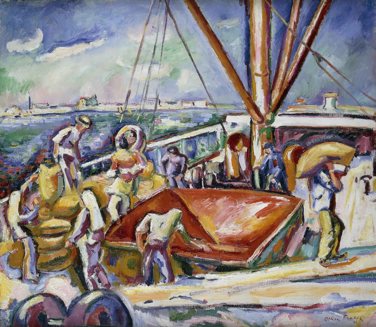 Dockers in the Port, Anvers; Dechargeurs Dans Le Port, Anvers de Achille Emile Othon Friesz