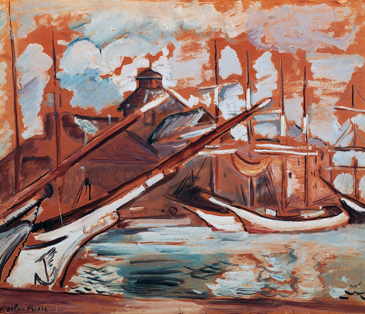 Cena portuária, por Othon Friesz (1879-1949), óleo sobre papelão, 54x65 cm. França, século XX. de Achille Emile Othon Friesz