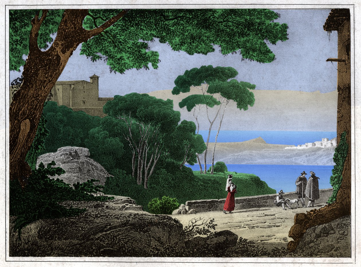 Lago Albano. (gravura, ca. 1820) de Achille Etna Michallon