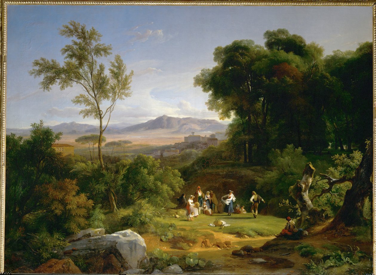 Paysage inspire par la vue de Frascati - paisagem inspirada pela vista de Frascati ... de Achille Etna Michallon