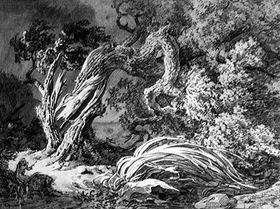 O Carvalho e o Reed (gravura de Achille Etna Michallon