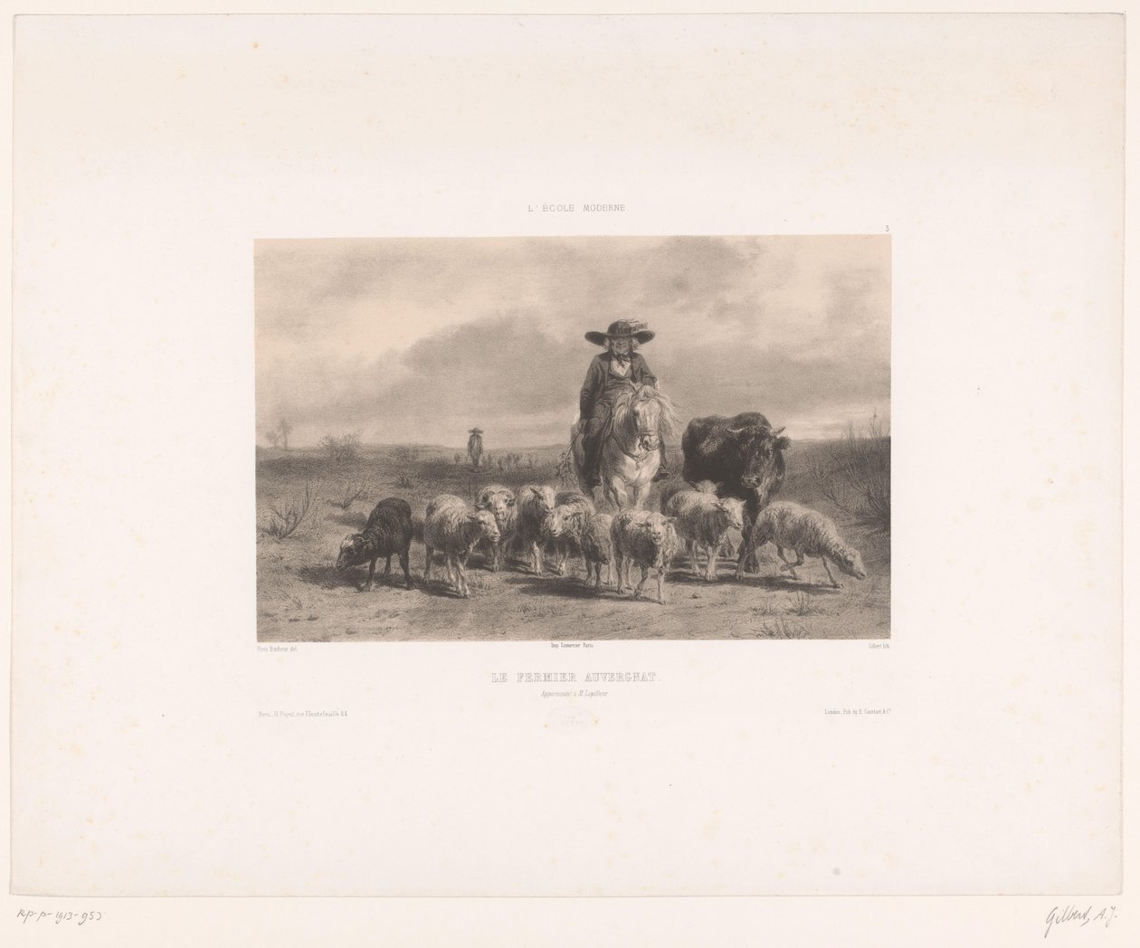 Agricultor de Auvergne com gado bovino e ovino
Le Fermier Auvergnat (título sobre o objecto)
Impressões após pinturas da Escola Moderna (título da série)
L