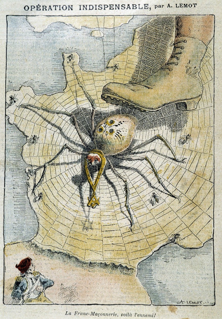 A Maçonaria é o inimigo (aranha tecendo sua teia na França) - em "Le Pelerin" de 28/04/1907 de Achille Lemot