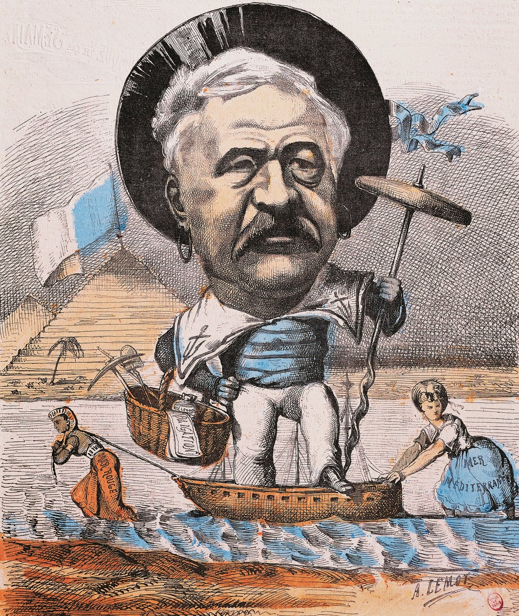 O engenheiro francês Ferdinand de Lesseps na inauguração do Canal de Suez de Achille Lemot