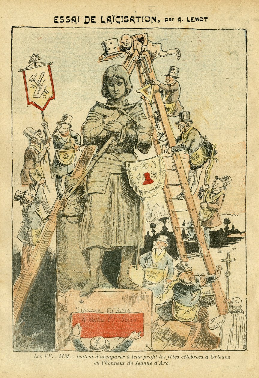 Ilustração de Achille Lemot (1846-1909) em Le Pelerin, 05/05/07 - Essai de laicisation - Antimaconismo Freemaking, Religion Faith, Catholic Catholicism - Laicisation Laicite Laiques - Joana d