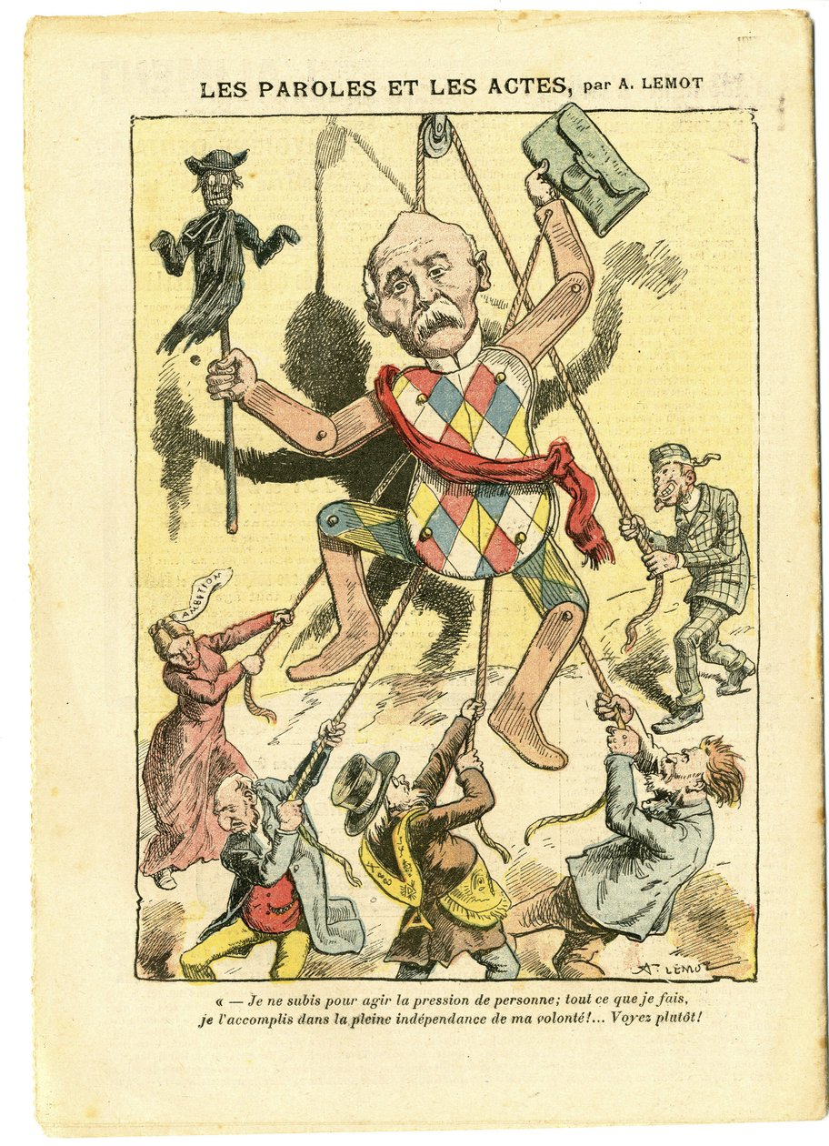 Ilustração de Achille Lemot (1846-1909) em Le Pelerin, 21/03/09 - Palavras e Ações - Antisemitismo, Antimaconismo Freemaking, Inglaterra Grã-Bretanha, Fé Religiosa, Catolicismo Católico - Clemenceau George, Judeu, Curas - Eleição, Reificação de Achille Lemot