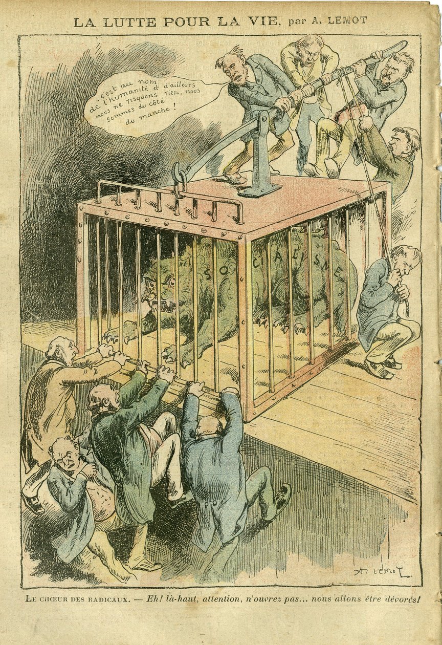 Ilustração de Achille Lemot (1846-1909) em Le Pelerin, 21/04/07 - A Luta pela Vida - Socialismo, Radical-Socialismo - Animalização de Achille Lemot
