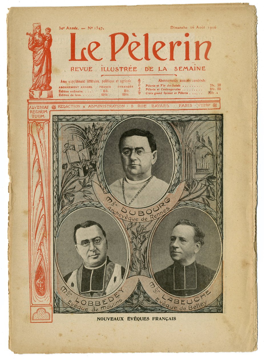 Ilustração de Achille Lemot (1846-1909) para a capa de Le Pelerin, 26/08/06 - Novas Eveques inglesas - Religion Faith, Catholic Catholicism - Eveques de Achille Lemot