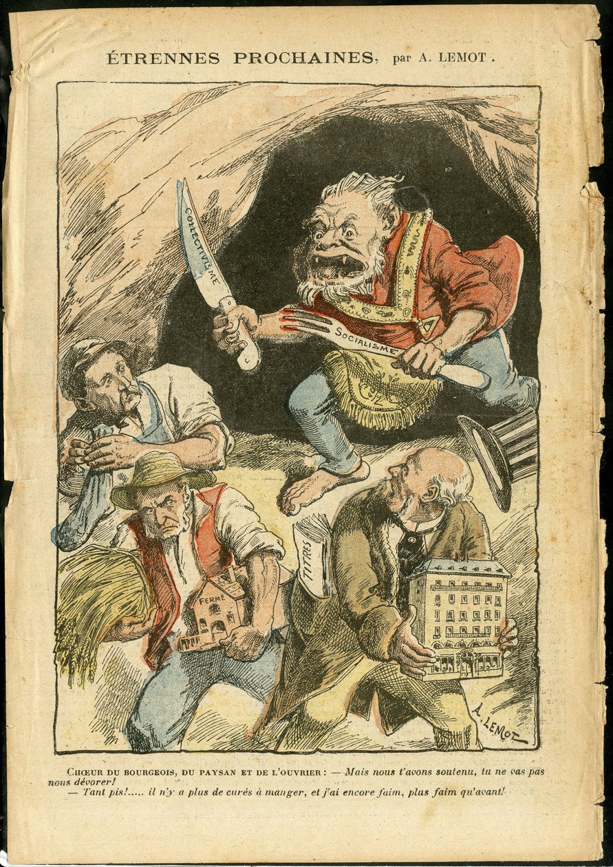 Ilustração de Achille Lemot (1846-1909) em Le Pelerin, 07/01/06 - Próximo Estrangeiro - Agricultura, Coletivismo, Socialismo - Trabalhador, Camponeses, Agricultores - Ogre/carne/veleira, Animalização de Achille Lemot
