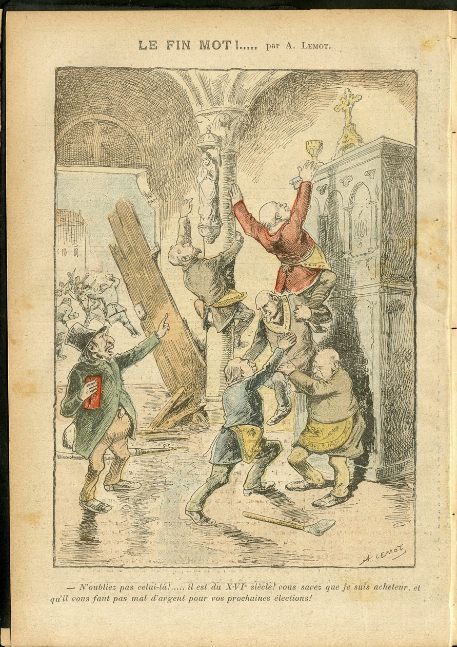 Ilustração de Achille Lemot (1846-1909) em Le Pelerin, 25/02/06 - Antisemitismo, Fé Religiosa, Catolicismo Católico - Separação da Igreja e do Estado, Inventários/Reações aos Inventários - Judeu de Achille Lemot