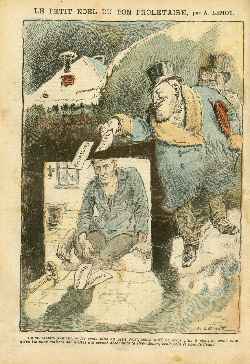 Ilustração de Achille Lemot (1846-1909) em Le Pelerin, 25/12/04 - O Natal do Bom Proletário - Eleições, Misere, Inverno, Vida dos Ricos, Socialismo - Trabalhador, Miseroso, Pobre, SDF - Oposição/Associação de Achille Lemot