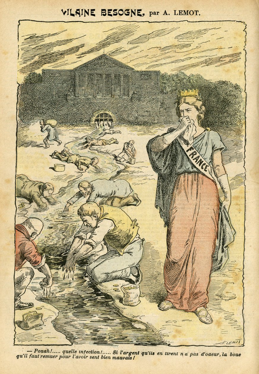 Ilustração de Achille Lemot (1846-1909) em Le Pelerin, 26/06/04 - Obra Vilaine - Republicain Republique, Religion Faith, Silver, Chamber of Deputes Hemicycle, Bloc des gauche - Marianne, França (Allegorie de) - Lavagem/Laundry de Achille Lemot