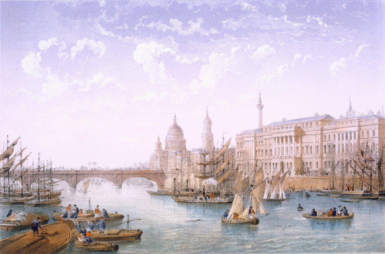 Custom House e London Bridge, 1862. de Achille Louis Martinet