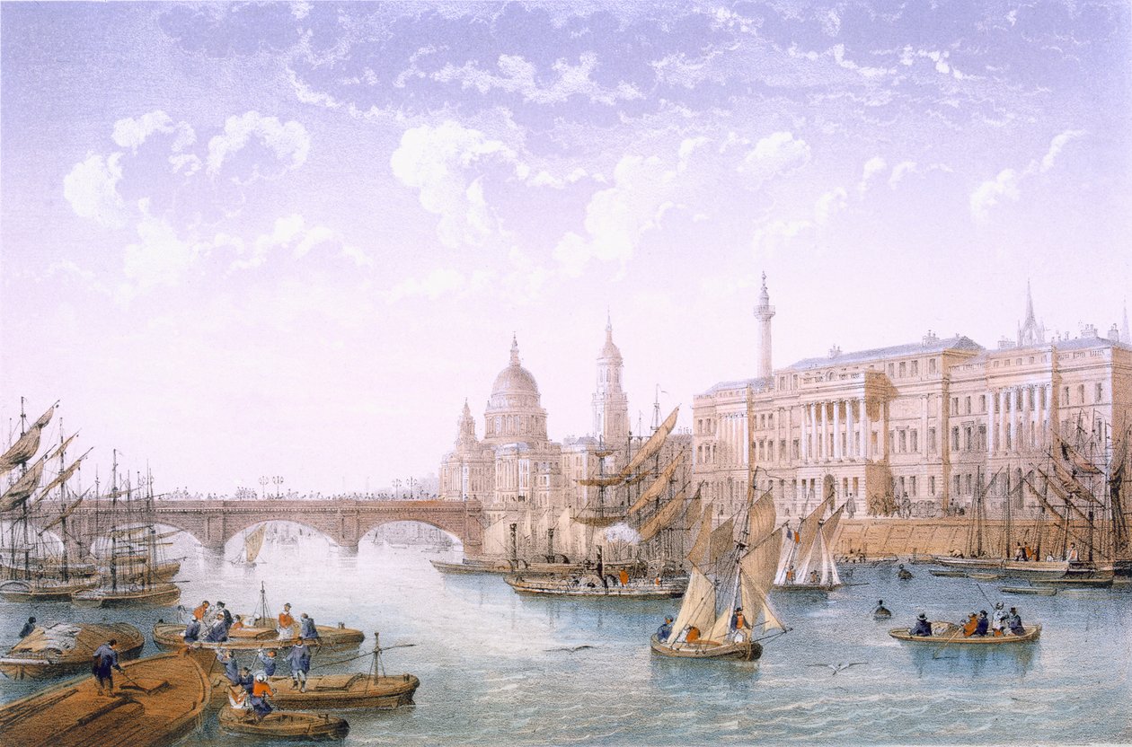 Alfândega e London Bridge, 1862 de Achille Louis Martinet