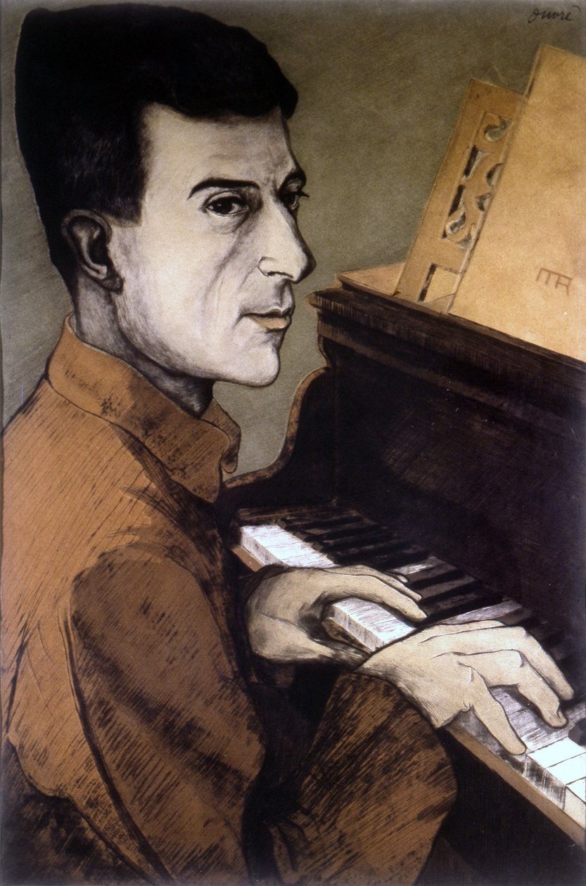 Retrato de Maurice Ravel ao piano - litografia de Ouvré de Achille Ouvré