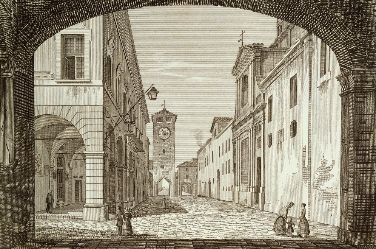 Vista da praça de Castel Bolonhesa em Legação de Ravenna, gravada por Achille Parboni (1783-1841), Itália de Achille Parboni