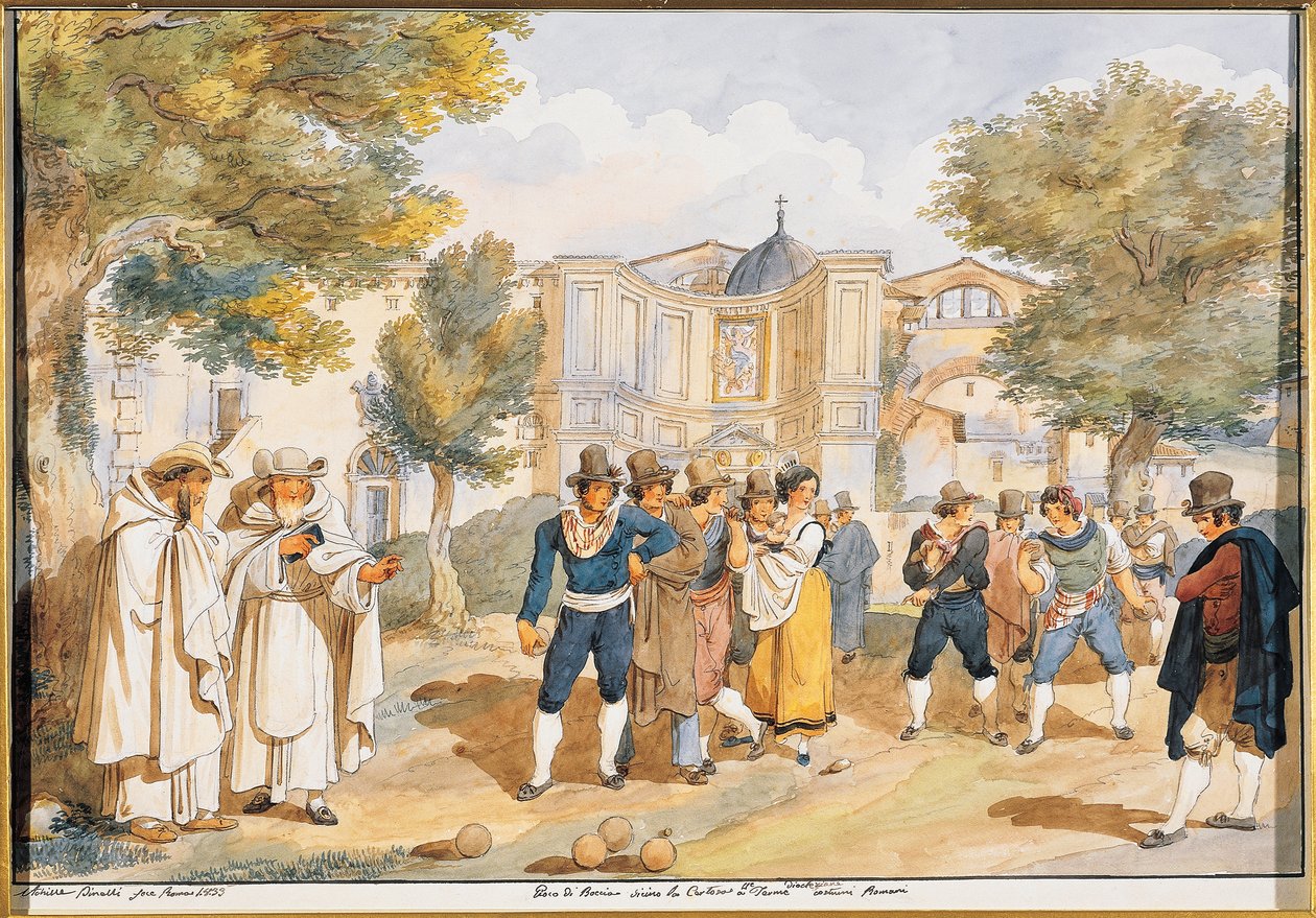 Jogando bocha em Santa Maria degli Angeli em Roma, Achille Pinelli (1809-1841), Itália de Achille Pinelli