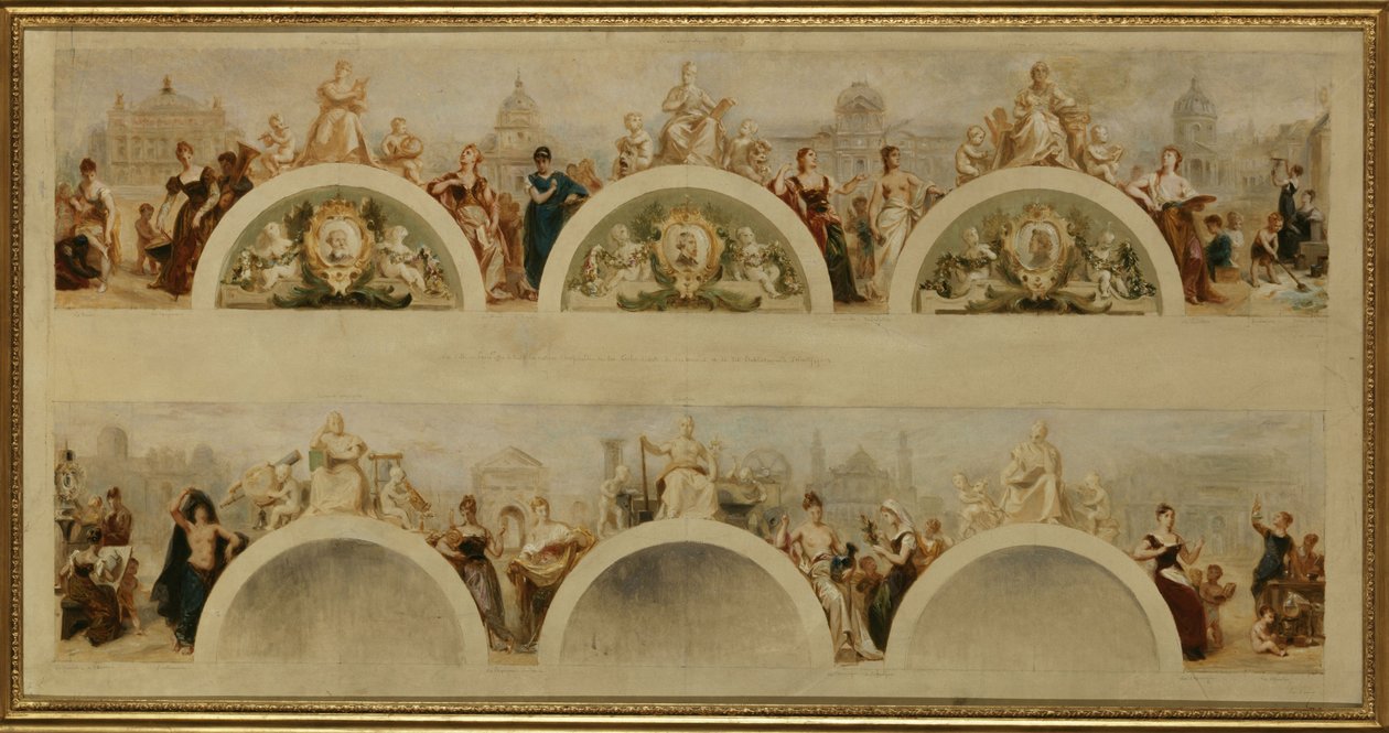 A cidade de Paris oferece a todas as nações a hospitalidade das suas escolas de arte, museus e estabelecimentos científicos - Esboço para o hall de entrada do Hôtel de Ville de Paris de Achille Sirouy