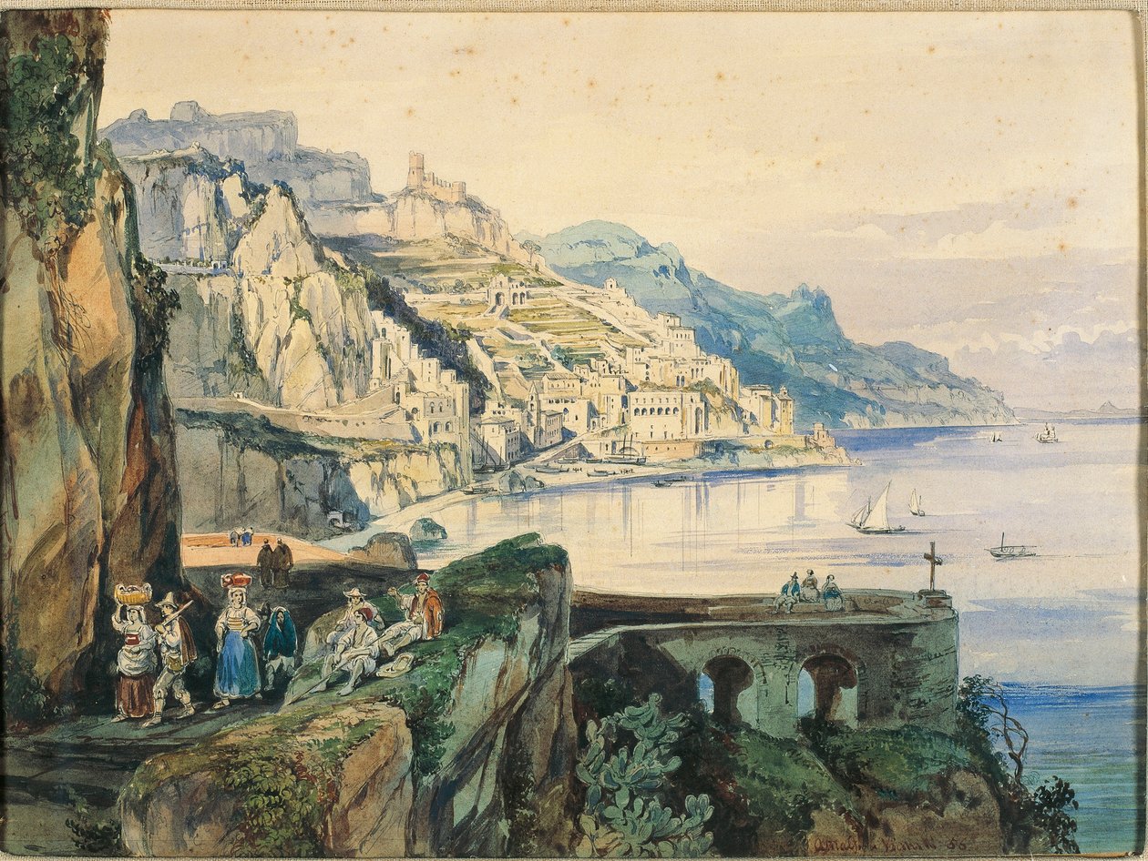 Itália, Vista de Amalfi (aguarela sobre papel) de Achille Vianelli