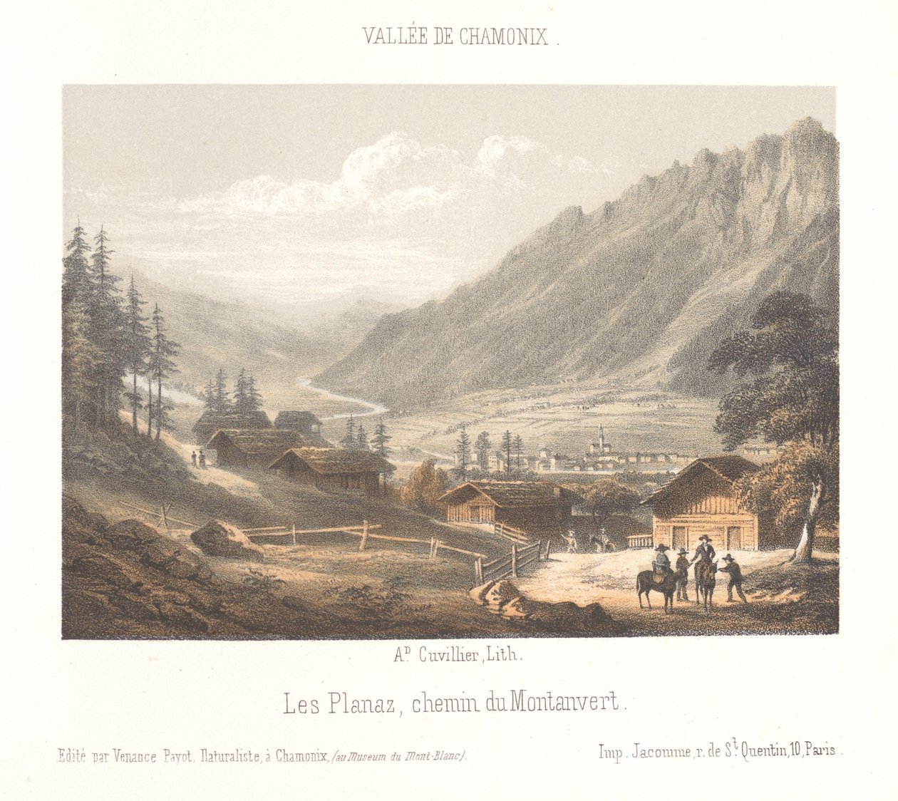 Vista do Col de Balme . Col de Balme (título no objeto) Memória de Chamonix-Mont-Blanc (título da série) Museum du Mont-Blanc (título da série no objeto) de Ad. Cuvillier